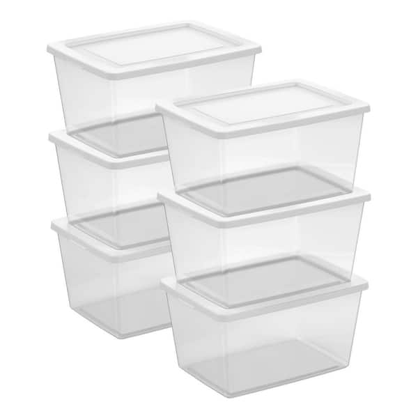 58 qt. Storage Boxes, Clear Plastic Containers , Set of 6, White