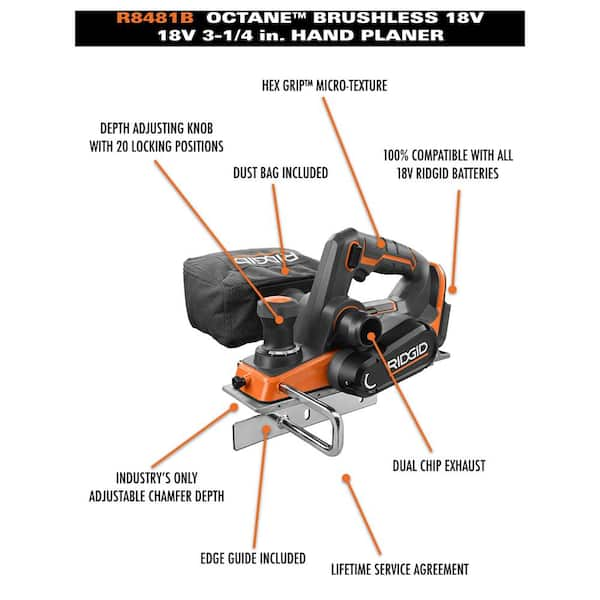 RIDGID 18V OCTANE Brushless Cordless 3 1 4 in. Planer Kit with