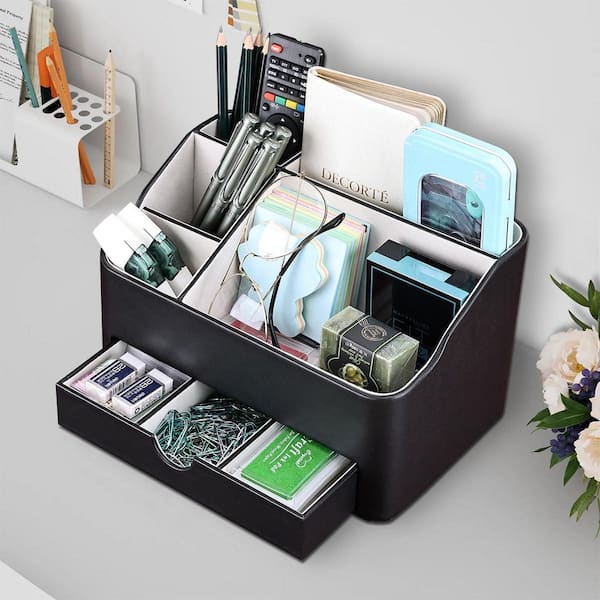Multifunctional Black Desk Organizer with Drawer, 9. 5inx6in