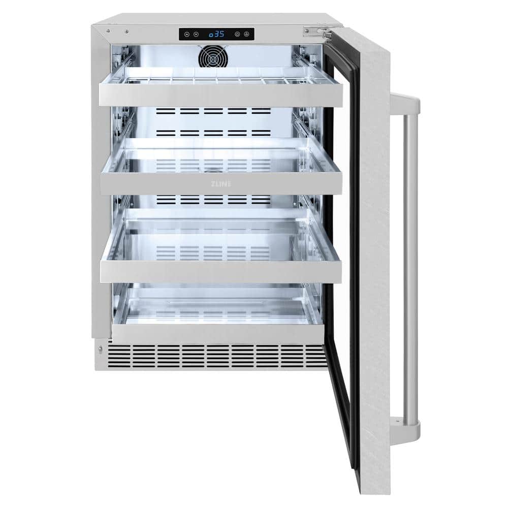 24" Stainless Steel Undercounter Beverage Fridge with Glass Door
