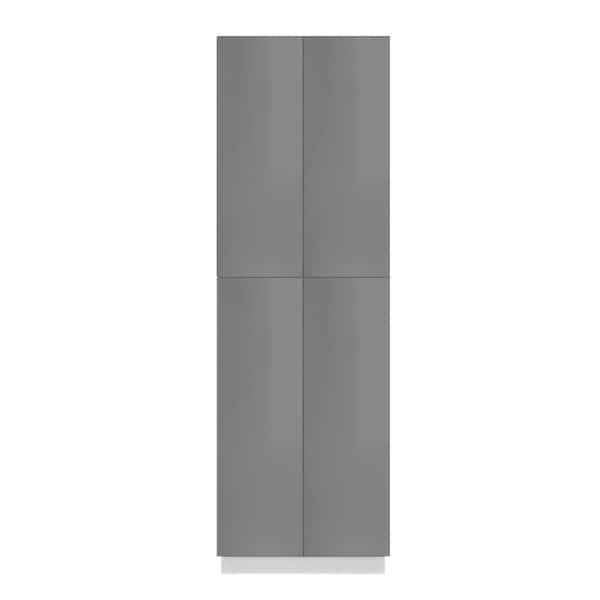 LIFEART CABINETRY Valencia Assembled 30 in. W x 24 in. D x 96 in. H in Gloss Gray Plywood Assembled Tall Pantry Kitchen Cabinet