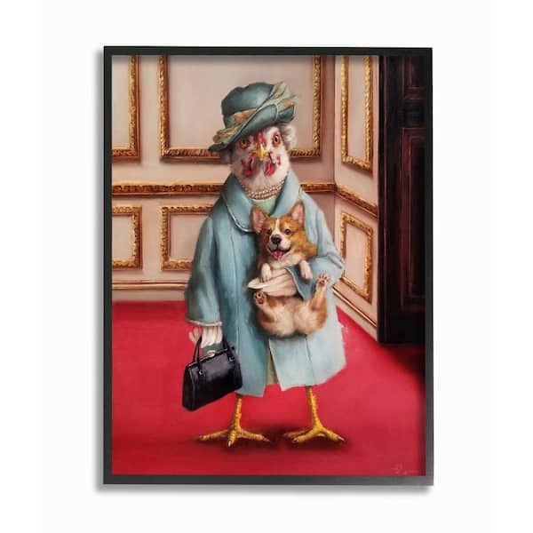 Stupell Industries "Queen Chicken with Corgi Regal Animal Humor" by Lucia Heffernan Framed Animal Wall Art Print 11 in. x 14 in.