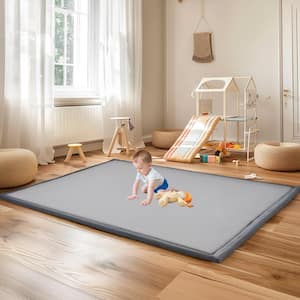 Carpet Pad 7 ft. x 7 ft. x 1.4 in. Baby Play Mat Nursery Rug Foam Soft Padded Carpet w/Non-Slip Backing Cushion, Gray