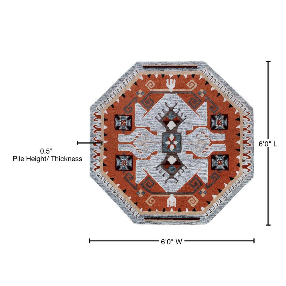 Handmade Gray Wool Southwestern Round Tufted Rug, 6 ft