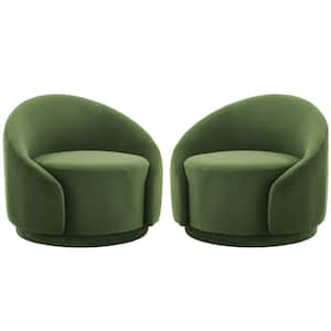 Green Velvet Upholstered 360° Swivel Accent Barrel Chair(Set of 2)