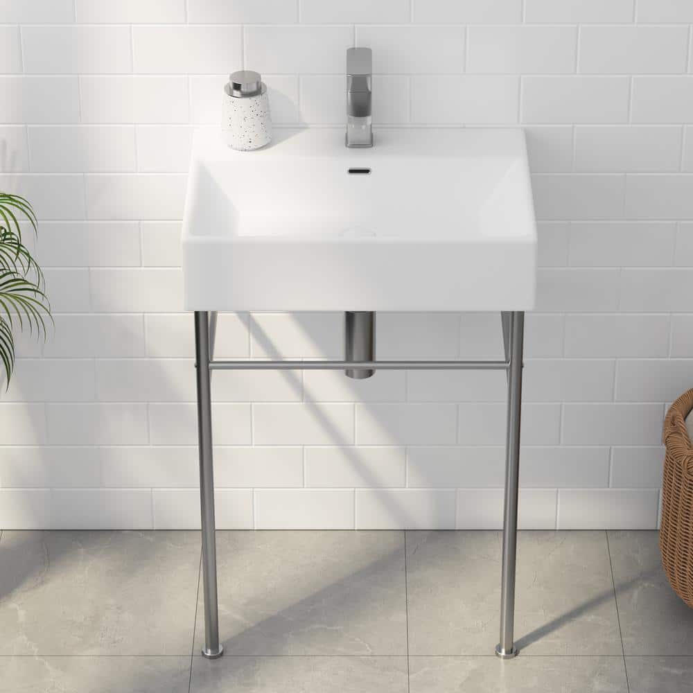 Turner 24" White and Brushed Nickel Ceramic Wall-Mount Console Sink
