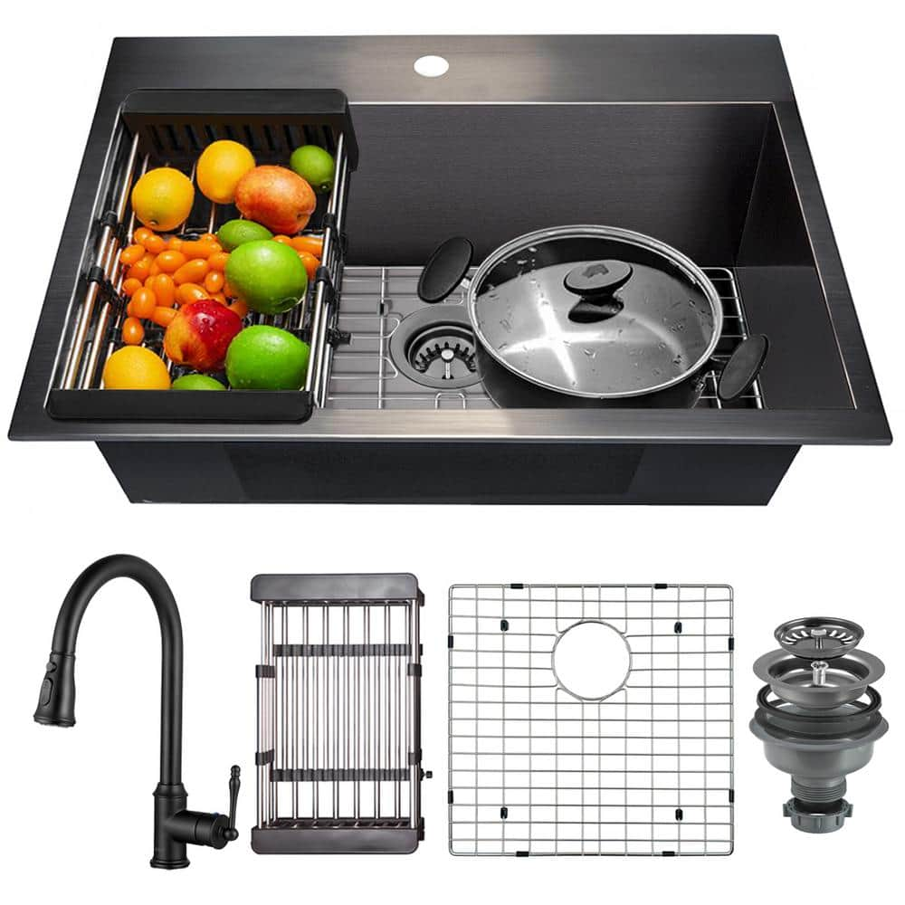 AKDY All-in-One Matte Black Finished Stainless Steel 25 in. x 22