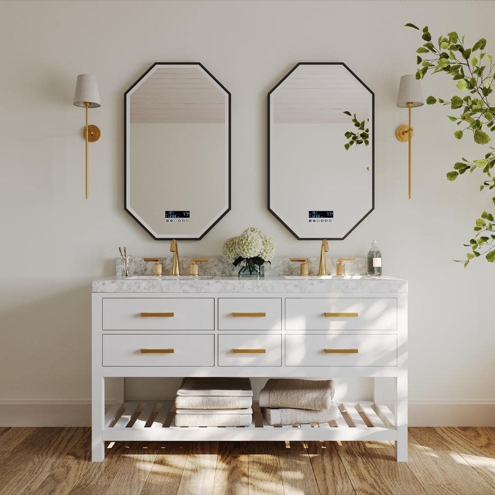 Elizabeth 60'' White Marble Double Vanity with Gold Hardware