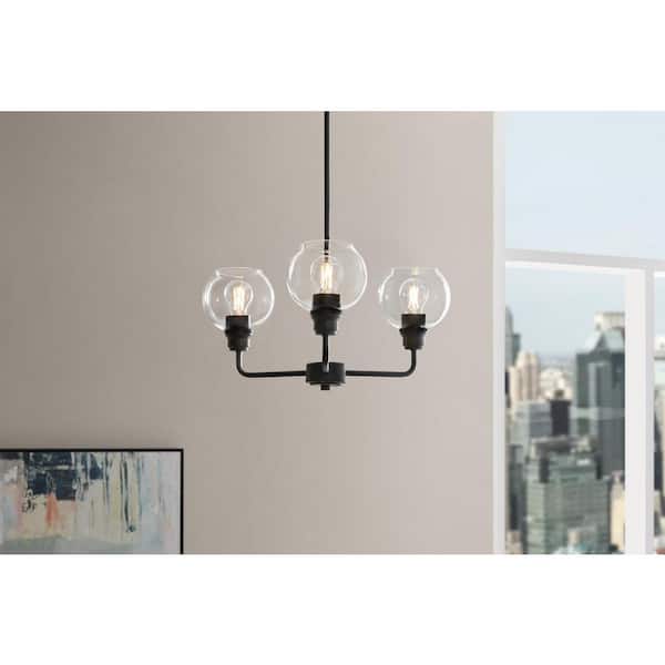 Florabelle 3-Light Chandelier Matte Black Clear Globe Glass Shades