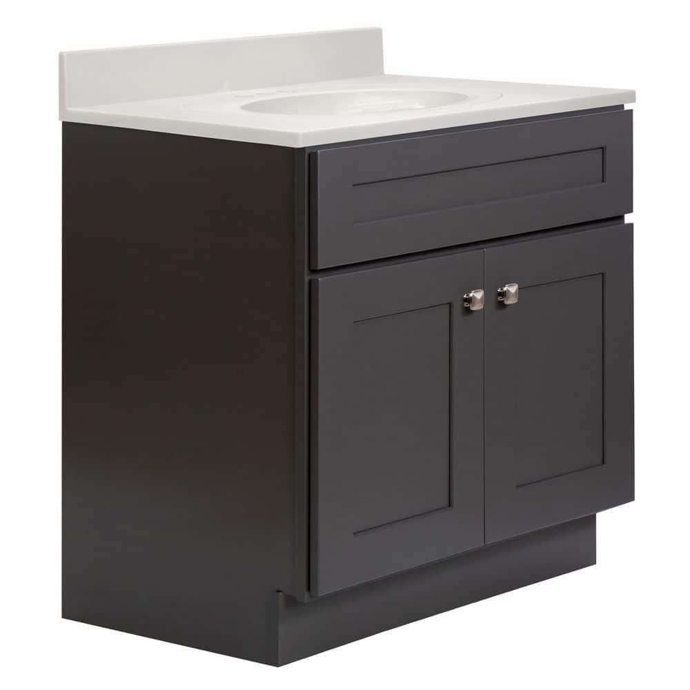 Brookings 25 in. W 1 Sink Bath Vanity in Urbane Bronze with Ivory Swirl Cultured Marble Top Assembled price history on PriceWatchPro