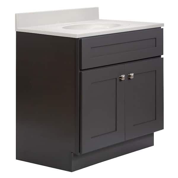 Brookings 25 in. W 1 Sink Bath Vanity in Urbane Bronze with Ivory Swirl Cultured Marble Top Assembled