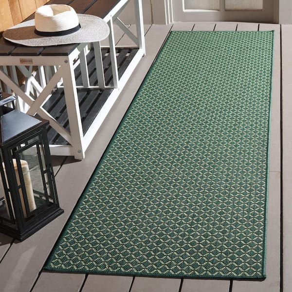 Terrace Dark Green/Light Green 2 ft. x 8 ft. Geometric Diamond Indoor/Outdoor Runner Rug