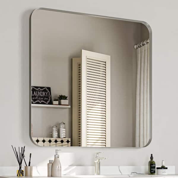 36 in. W x 36 in. H Rectangular Aluminum Framed Wall Bathroom Vanity Mirror in Silver