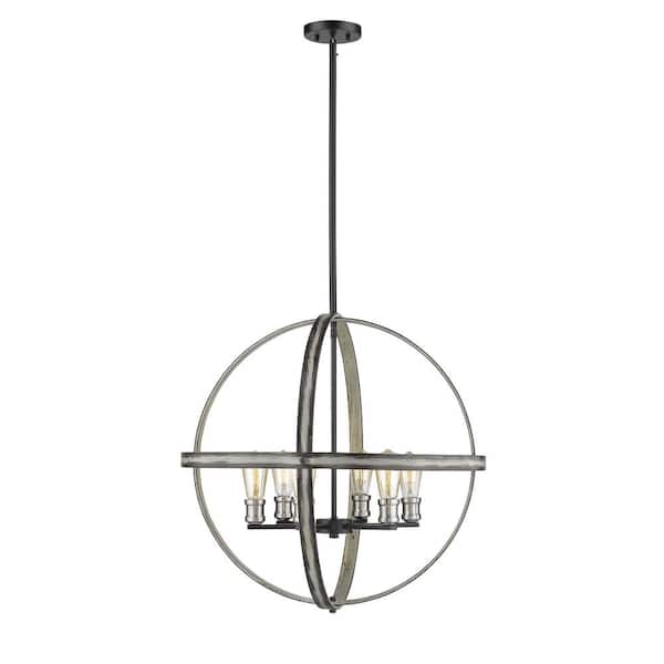 Unbranded 6-Light Ashen Barnboard Standard Pendant