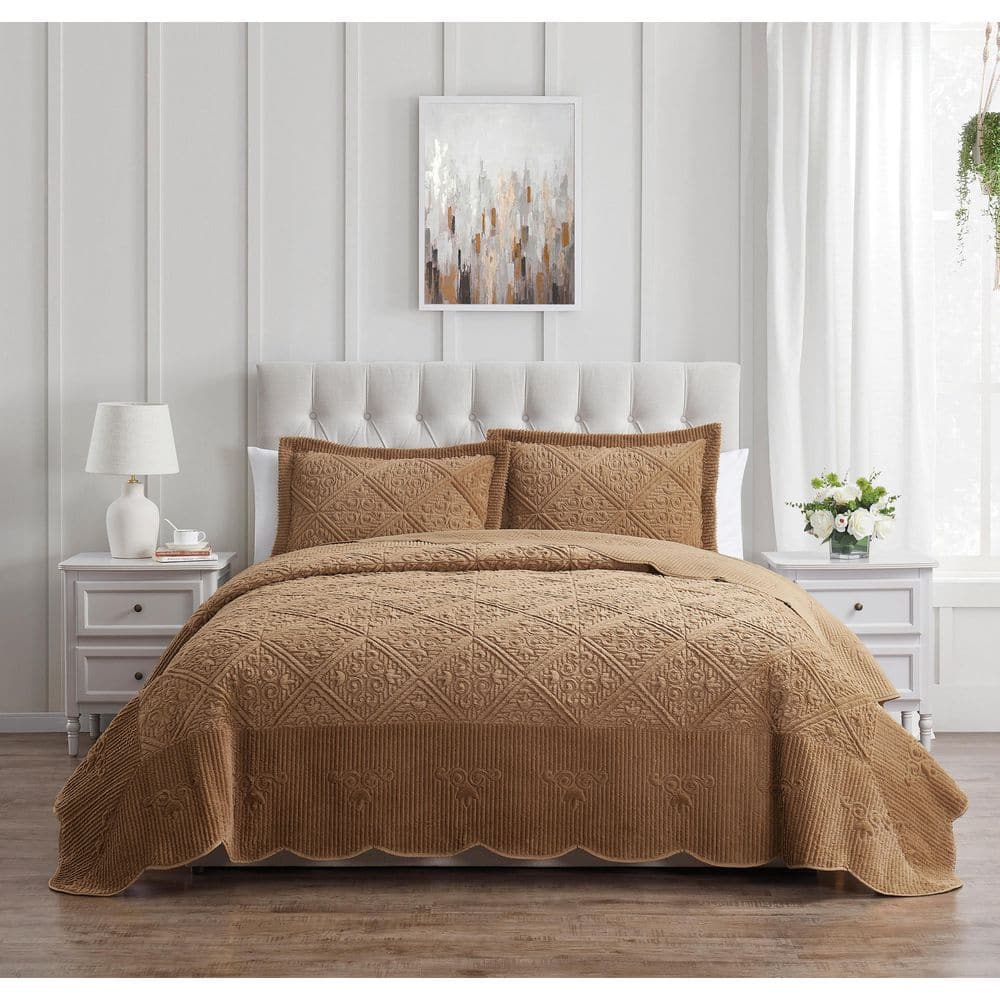 Westland Plush Diamond Pattern 3-Piece Caramel Polyester Full Bedspread Set price history on PriceWatchPro