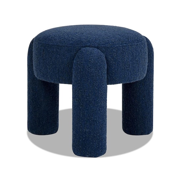 20.5 in. Round Fully Upholstered Ottoman, Cerulean Blue Boucle