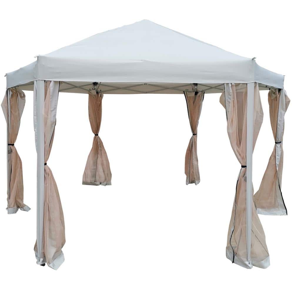 13 ft. x 13 ft. Light Gray Pop-Up Hexagonal Gazebo Tent Sun Shelter with Storage Bag for Patio Garden Backyard BBQ price history on PriceWatchPro