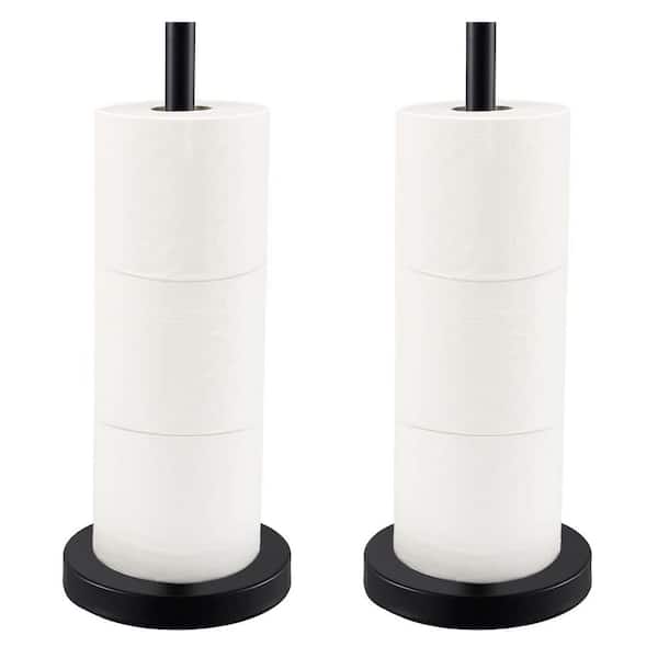 Bath Freestanding Toilet Paper Holder Tissue Roll Storage Stand Tissue Holder in Stainless Steel Matte Black 2 Pack