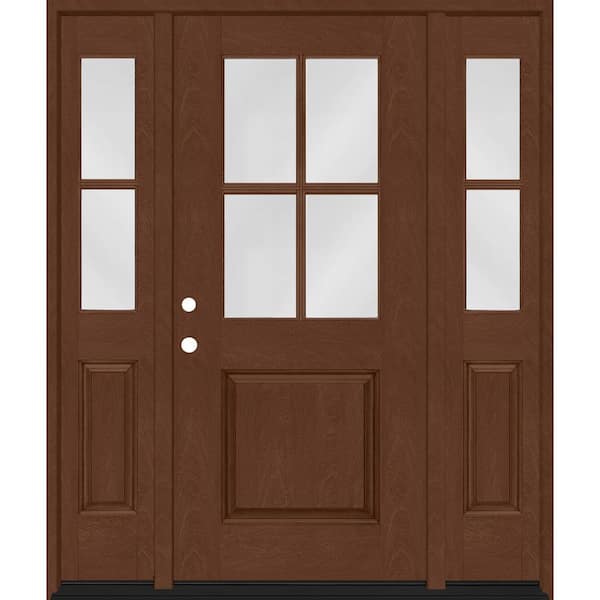 Steves & Sons Regency 64 in. x 80 in. 1/2-4Lite Clear Glass RH Chestnut Stain Mahogany Fiberglass Prehung Front Door w/Dbl 12in.SL