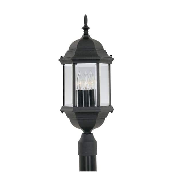 Designers Fountain Erving 3-Light Black Cast Aluminum Line Voltage Outdoor Weather Resistant Post Light with No Bulb Included