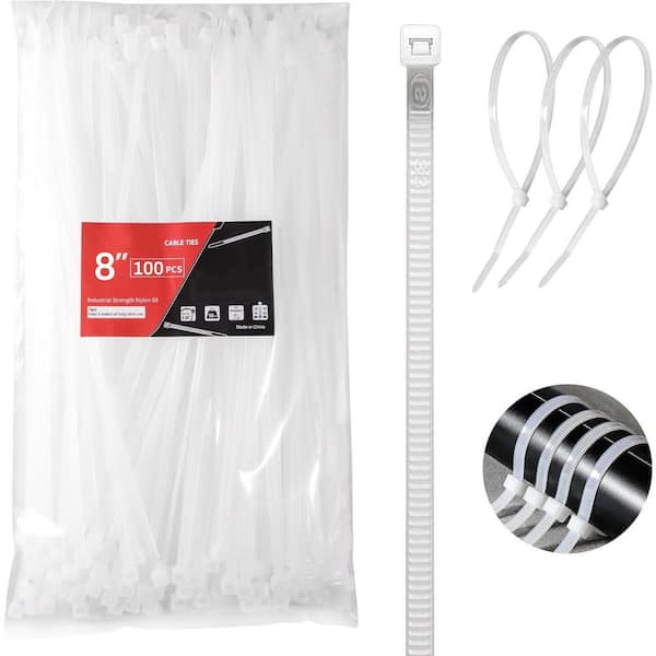 UV Resistant Nylon Cable Zip Tie 8 in. White 100-Pack B0CY44MS17