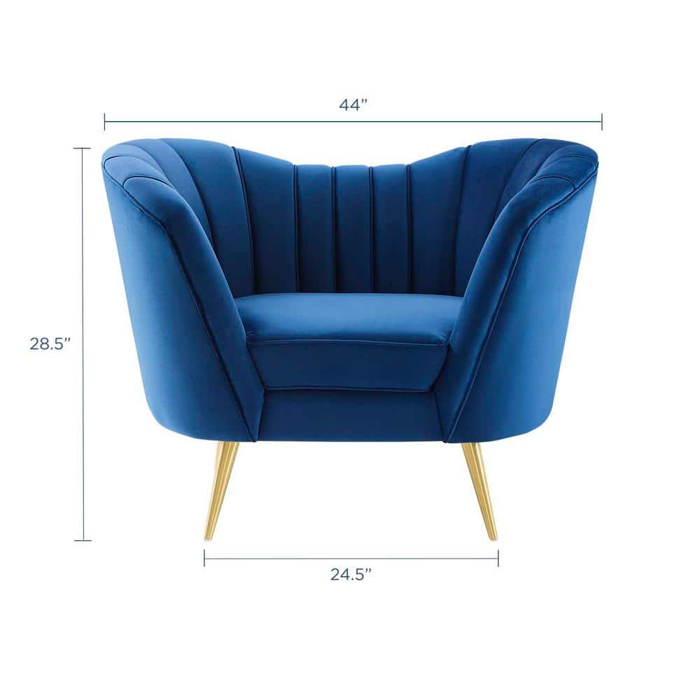 Navy Velvet and Wood Accent Chair with Gold Legs