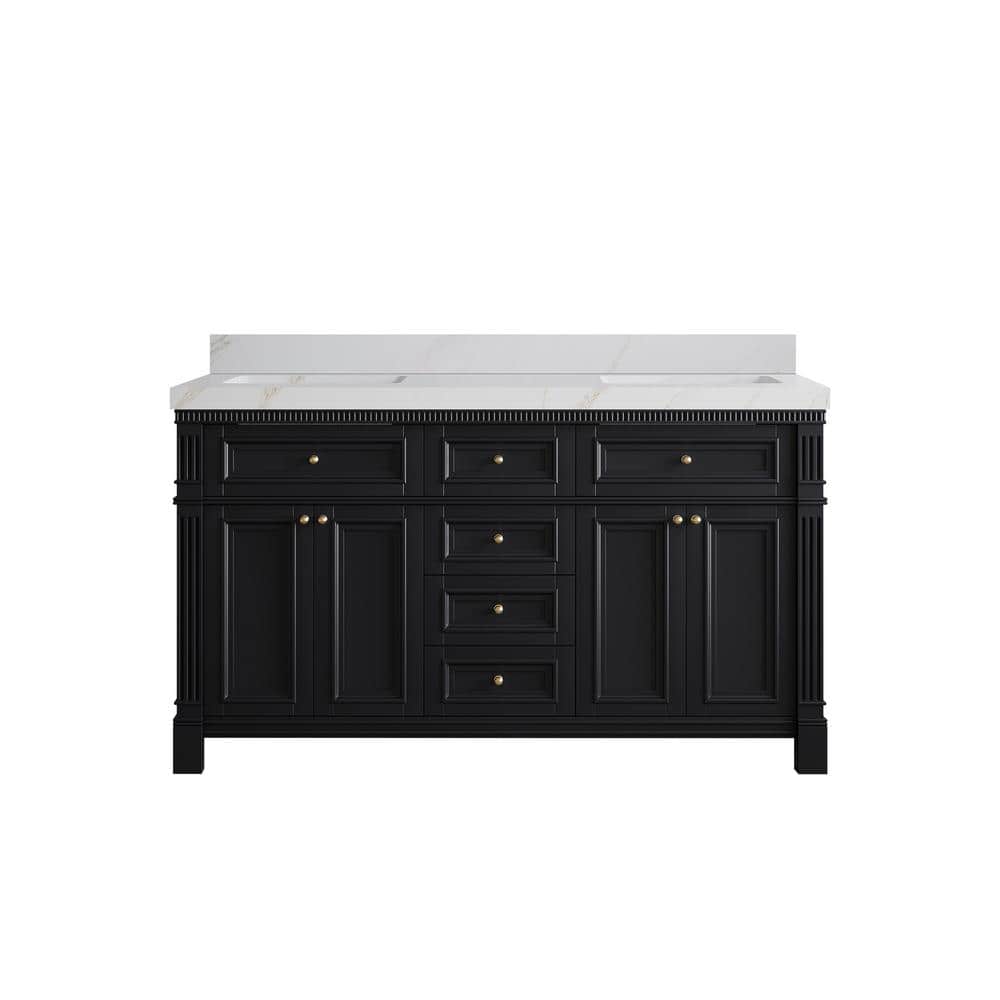 Paris 60 in. W x 22 in. D x 36 in. H Double Sink Bath Vanity in Black with 2 in. Calacatta Sienna qt. Top price history on PriceWatchPro