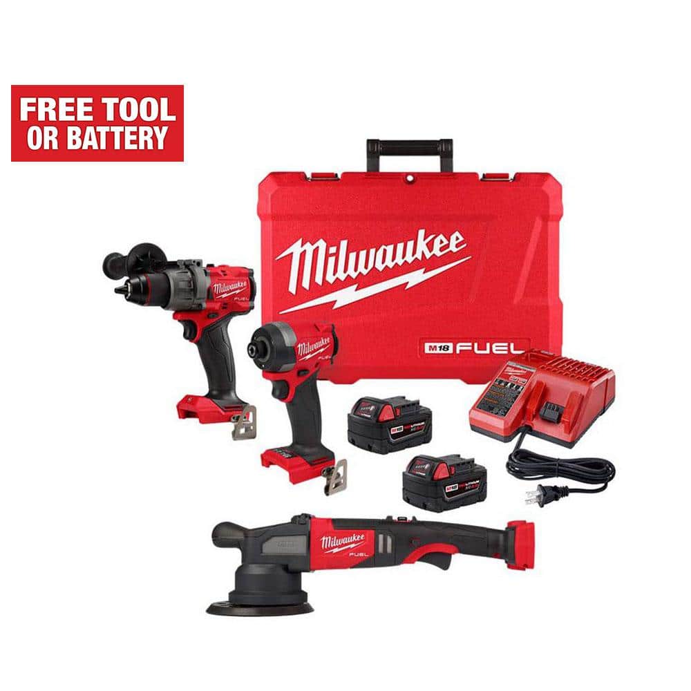Milwaukee M18 FUEL 18-V Lithium-Ion Brushless Cordless Hammer Drill and Impact Driver Combo Kit (2-Tool) with 21 mm Polisher -  3697-22-2685