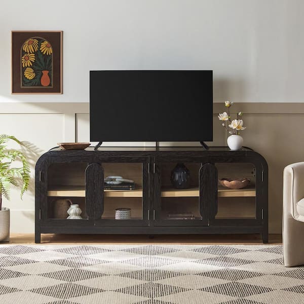 Chantelle Black Modern Curved Easy Assembly TV Stand Fits TV's up to 80 in.