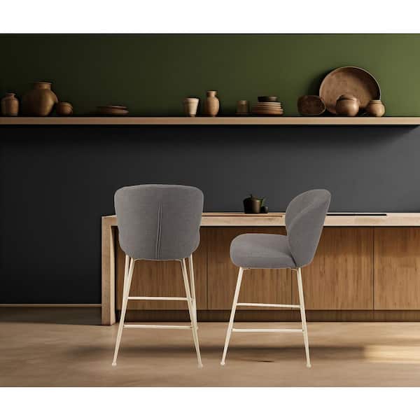 25.50 in. HContemporary Upholstery Fabric and Metal Legs Counter Stool Height in Gray Color, Set of 2