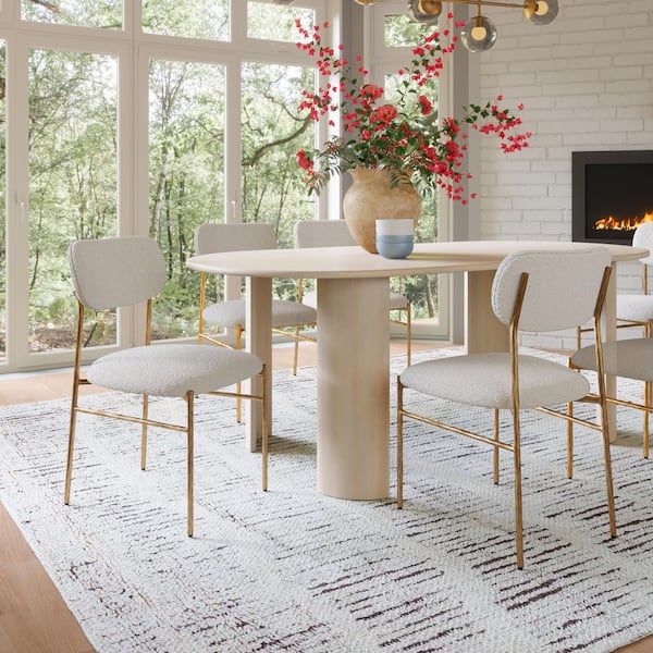 ZUO Sydhavnen Cream And Gold Shearling Style Fabric Dining Chair