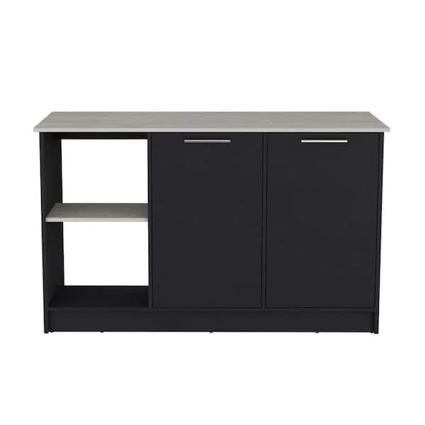 Multi-Colored Wood 25.2 in. Kitchen Island with Double Door Cabinet and Open Shelves