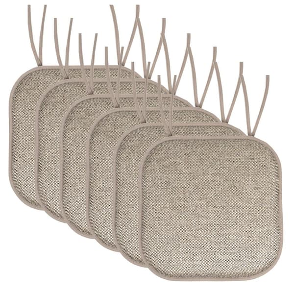 Sweet Home Collection Cameron Square Memory Foam 16 in.x16 in. Non-Slip Back, Chair Cushion with Ties (6-Pack), Beige/Taupe