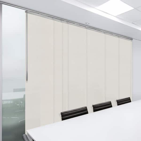 EMOH Buff 110 in. to 153 in. W x 94 in. L Adjustable 7-Panel, Satin Nickel Double Rail Panel Track with 23.5 in. Slates