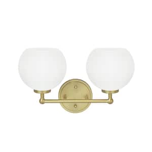 2-Light Gold Vanity Light with Opal Glass Shade