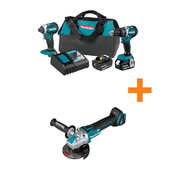 Makita 18V LXT Lithium-Ion Brushless 2-Pc. Combo Kit (4.0Ah) w/bonus 18V LXT Brushless 4-1/2 in./5 in. X-LOCK Angle Grinder