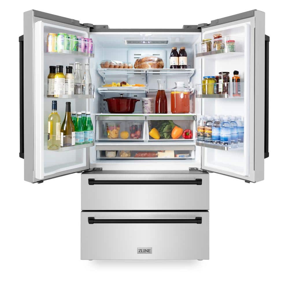 ZLINE 36" Matte Black Stainless Steel French Door Refrigerator with Ice Maker