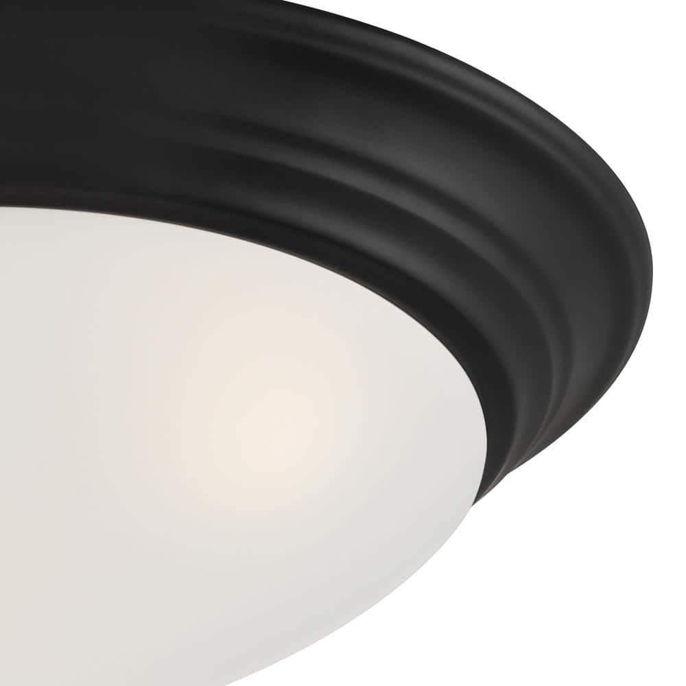 Matte Black Modern 16.75" Flush Mount Ceiling Light with Etched Glass