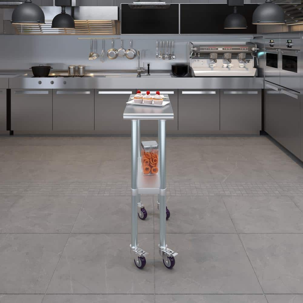12" x 30" Stainless Steel Mobile Utility Table with Undershelf