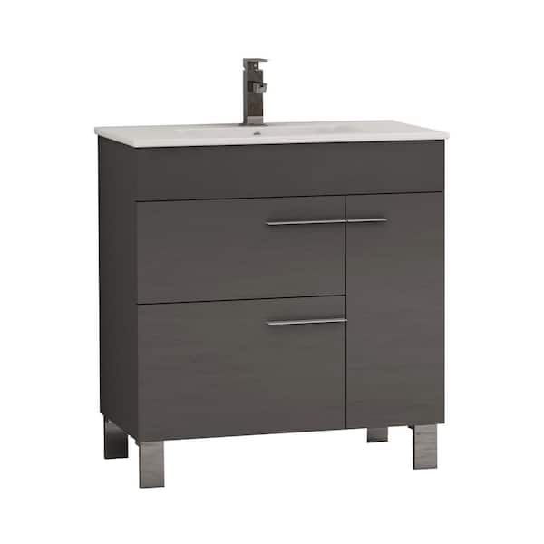 Eviva Cup 31.50 in. W x 18 in. D x 34 in. H Bath Vanity in Gray with White Ceramic Top with White Sink