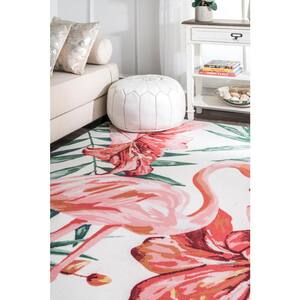 Stephanie Tropical FlamingoMulticolor 4 ft. x 4 ft. Indoor/Outdoor Square Rug