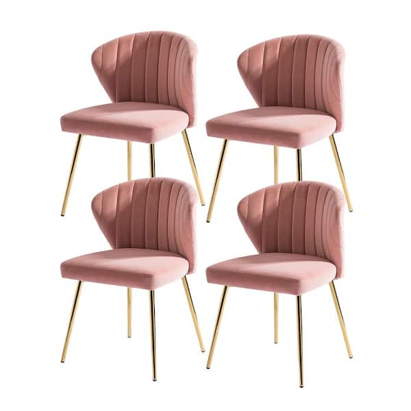 JAYDEN CREATION Olinto Modern Pink Velvet Channel Tufted Side Chair with Metal Legs (Set of 4)