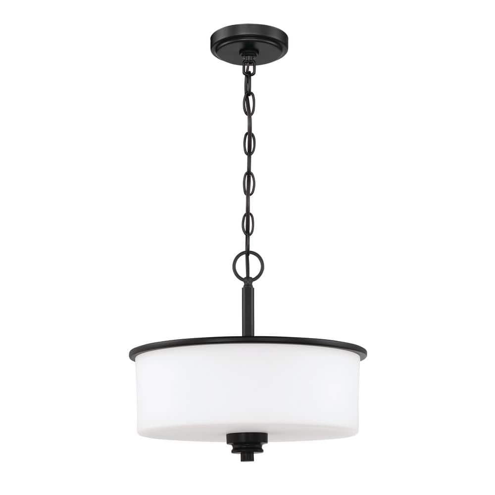 Flat Black and Glass Drum Chandelier with Polished Nickel Finish