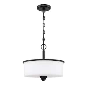 Bolden 13 in. 2-Light Flat Black Convertible Semi-Flush Mount with Frost White Glass Shade and No Bulbs Included