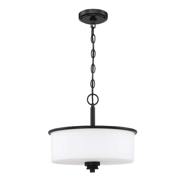 CRAFTMADE Bolden 13 in. 2-Light Flat Black Convertible Semi-Flush Mount with Frost White Glass Shade and No Bulbs Included