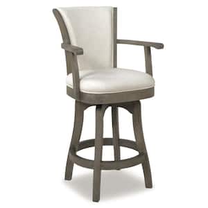 Williams 27 in. White Modern Rustic High Back Swivel Kitchen Counter Height Bar Stool with Armrests and Wood Frame