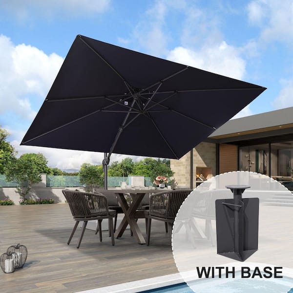 PURPLE LEAF 9 ft. x 12 ft. 2-Tier Aluminum Cantilever 360-Degree Rotation Patio Umbrella with Base in Ground, Navy Blue