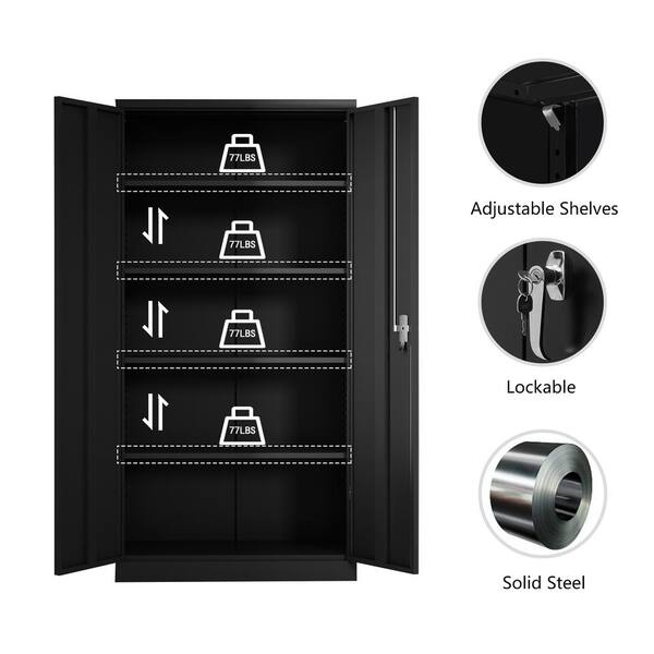 Metal Storage Cabinet With 4 Shelves, Metal Storage Cabinets With Doors And Shelves For Garage