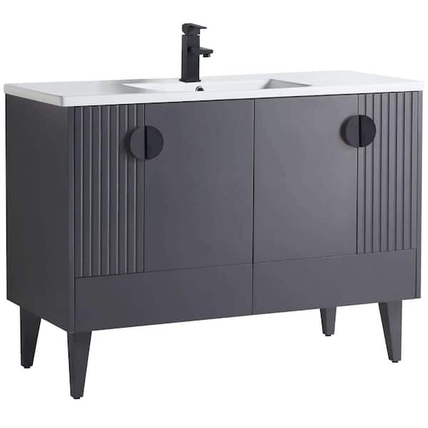 FINE FIXTURES Venezian 48 in. W x 18.11 in. D x 33 in. H Bathroom Vanity Side Cabinet in Rock Gray with White Ceramic Top