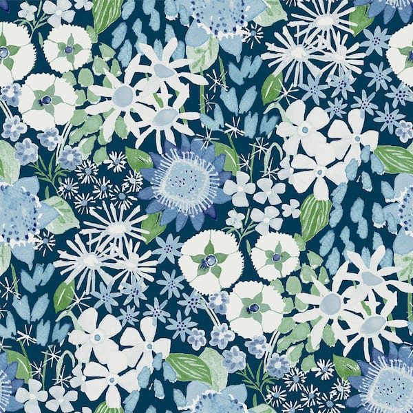A-Street Prints Karina Blue Wildflower Garden Wallpaper Sample